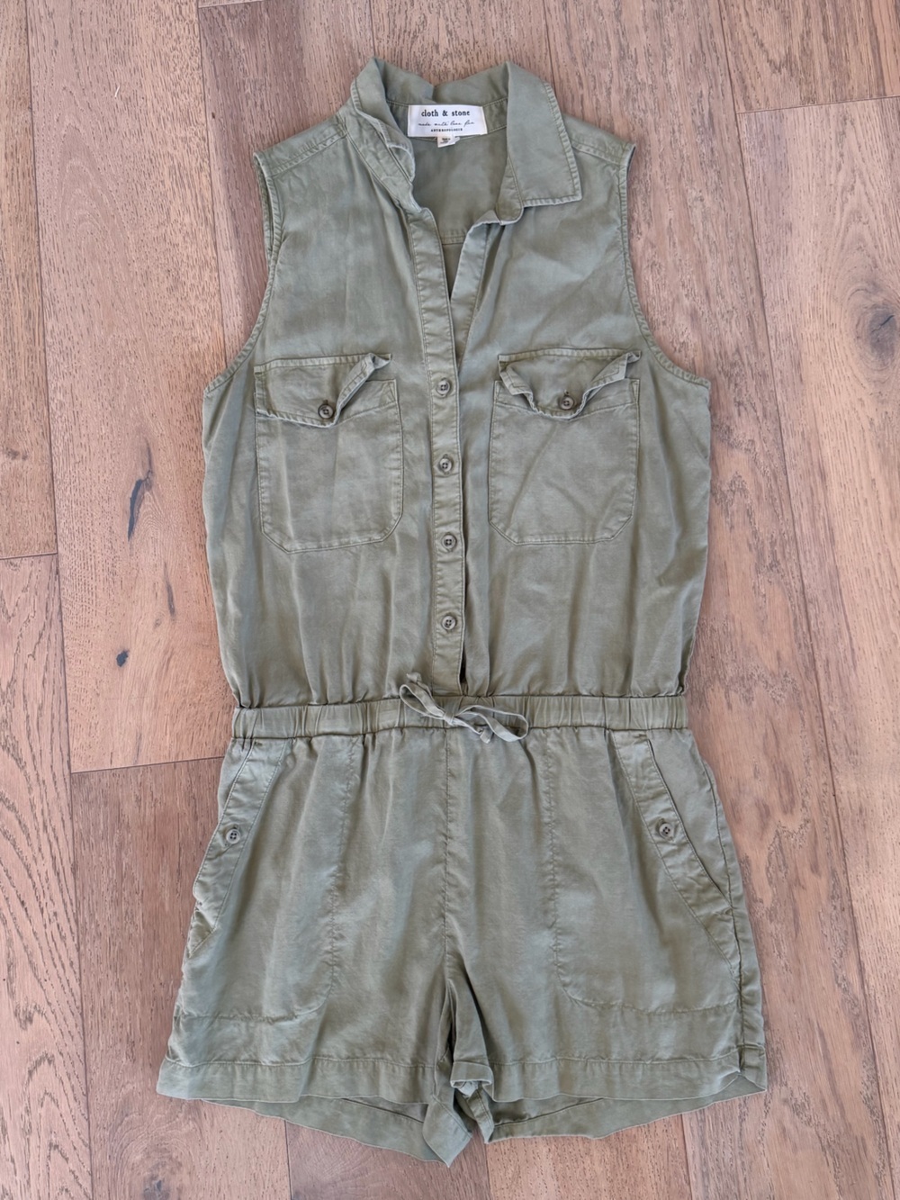 Cloth & Stone for Anthropologie Button Up Romper Green Small